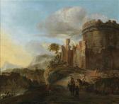 LINGELBACH Johannes An Italianate Landscape With Castle Ruins And Travellers On A Road LINGELBACH Johannes An Italianate Landscape With Castle Ruins And Travellers On A Road