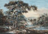LINNERHJELM Jonas Carl Pastoralt Landskap Med Betande Boskap, Kyrka I Fonden LINNERHJELM Jonas Carl Pastoralt Landskap Med Betande Boskap, Kyrka I Fonden