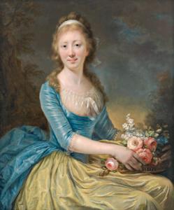 Anna Dorothea Liszewska-Therbusch - Dame In Gelb Und Blau Mit Einem Blumenkorb