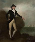 LIVESAY Richard Portrait Of A Naval Captain, Believed To Be Anthony Thomas Swinburne Rn Of Hms Miranda, Full Length, Standing, His Hand Resting On A Rock, Shipping In The Distance LIVESAY Richard Portrait Of A Naval Captain, Believed To Be Anthony Thomas Swinburne Rn Of Hms Miranda, Full Length, Standing, His Hand Resting On A Rock, Shipping In The Distance