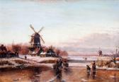 LOVELL I.W. Figures In A Winter Landscape With Windmills LOVELL I.W. Figures In A Winter Landscape With Windmills