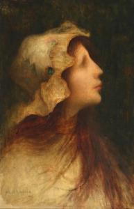 Albert Pike Lucas - Profile Portrait Of A Young Woman Wearing A Lacy Rimcap