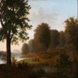 Johan Ludvig G. Lund - Hilly Forest Landscape At A Lake