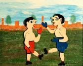 MÜHLENHAUPT Willi Zwei Boxer Vor Großstadtkulisse (bewegungsbild) MÜHLENHAUPT Willi Zwei Boxer Vor Großstadtkulisse (bewegungsbild)