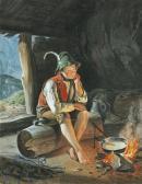 MÜLLER MoritzFeuermüller I Ein Sennerbube In Einer Felsenhöhle An Einem Aufflackernden Feuer Sich Wärmend MÜLLER MoritzFeuermüller I Ein Sennerbube In Einer Felsenhöhle An Einem Aufflackernden Feuer Sich Wärmend