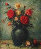 MüLLER-URY adolf felix Still Life - A Stoneware Vase Of Roses And Peonies MüLLER-URY adolf felix Still Life - A Stoneware Vase Of Roses And Peonies