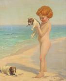 MAC SOUD Nicholas Little Girl With Puppies At The Beach MAC SOUD Nicholas Little Girl With Puppies At The Beach