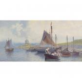 MACALLUM John Thomas Hamilton Boys Fishing From A Boat In A Harbour MACALLUM John Thomas Hamilton Boys Fishing From A Boat In A Harbour