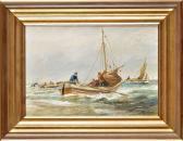 MACDONALD Thomas Fishing Cobles Putting Out From A Beach MACDONALD Thomas Fishing Cobles Putting Out From A Beach