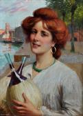 MACKLIN Thomas Eyre A Young Venetian Woman Carrying Two Bottles Of Chianti MACKLIN Thomas Eyre A Young Venetian Woman Carrying Two Bottles Of Chianti