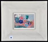MACMILLAN Sheila Macnab Still-life Study Of Glass And China Objects With Flowers On A Tabletop MACMILLAN Sheila Macnab Still-life Study Of Glass And China Objects With Flowers On A Tabletop