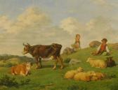 MADSEN Andreas Peter Cattle And Sheep With Children On A Rocky Hillside MADSEN Andreas Peter Cattle And Sheep With Children On A Rocky Hillside