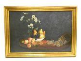 MAEDER Charles W. Renaissance Style Still Life Of Fruit And Flowers, Purple Grapes, Pears, And Peaches Displayed In Bowl MAEDER Charles W. Renaissance Style Still Life Of Fruit And Flowers, Purple Grapes, Pears, And Peaches Displayed In Bowl