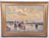 MAGERER H. A Landscape Painting Of Dutch Flower Sellers At The Harbour MAGERER H. A Landscape Painting Of Dutch Flower Sellers At The Harbour
