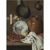 MAGINI Carlo A Still Life With A Candle, Cherries In A Stoneware Bowl, A Wine Glass, A Porcelain Plate, An Apple, An Orange, A Copper Kettle And A White Table Cloth All On A Stone Ledge, Together With A Sprouting Onion, A Saucepan And A Jug MAGINI Carlo A Still Life With A Candle, Cherries In A Stoneware Bowl, A Wine Glass, A Porcelain Plate, An Apple, An Orange, A Copper Kettle And A White Table Cloth All On A Stone Ledge, Together With A Sprouting Onion, A Saucepan And A Jug