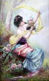 MANGIN François The Lady Wearing A Silk Gown Holding Flowers In Her Right Hand MANGIN François The Lady Wearing A Silk Gown Holding Flowers In Her Right Hand