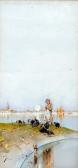 MANIELLA Raffaelo A Venetian Girl Feeding Birds At Theshore MANIELLA Raffaelo A Venetian Girl Feeding Birds At Theshore