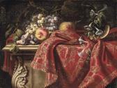 Manieri Carlo Grapes On The Vine, Plums, Apples, Morning Glory On A Gold And Red Embroidered Tapestry Manieri Carlo Grapes On The Vine, Plums, Apples, Morning Glory On A Gold And Red Embroidered Tapestry