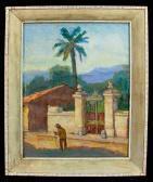 MANOIR Irving K. A Street View Of A Gated Property With A Figure In The Foreground; Untitled (abstract With Green And Red) (double Sided) MANOIR Irving K. A Street View Of A Gated Property With A Figure In The Foreground; Untitled (abstract With Green And Red) (double Sided)