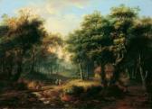 MANSKIRSCH von Jakob Bewaldete Landschaft Mit Einer Hütte Zwischen Bäumen Und Figurenstaffage. MANSKIRSCH von Jakob Bewaldete Landschaft Mit Einer Hütte Zwischen Bäumen Und Figurenstaffage.