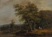 MANSKIRSCH von Jakob Waldlandschaft Mit Rastendem Bauern, Im Hintergrund Ein Dorf MANSKIRSCH von Jakob Waldlandschaft Mit Rastendem Bauern, Im Hintergrund Ein Dorf