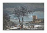 Marco Ricci A Winter Landscape With Peasants Gathering Wood And Figures On Ice Near A Round Tour Marco Ricci A Winter Landscape With Peasants Gathering Wood And Figures On Ice Near A Round Tour
