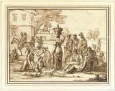 MARCUS C. Figures Tending To The Sick With Onlookers In A Landscape MARCUS C. Figures Tending To The Sick With Onlookers In A Landscape