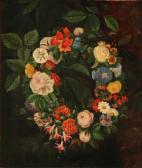 MARGRETHE WITTUSEN Laura A Wreath Of Flowers Hanging On A Branch MARGRETHE WITTUSEN Laura A Wreath Of Flowers Hanging On A Branch