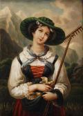 MARIE Javoreli Sennerin Mit Rechen Und Zwei Tauben MARIE Javoreli Sennerin Mit Rechen Und Zwei Tauben