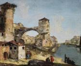 MARIESCHI Michele An Architectural Capriccio With Figures Before A River MARIESCHI Michele An Architectural Capriccio With Figures Before A River
