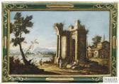 MARIESCHI Michele Two Capricci With Classical Ruins And Staffage Figures In A Rural Setting At A Lake MARIESCHI Michele Two Capricci With Classical Ruins And Staffage Figures In A Rural Setting At A Lake