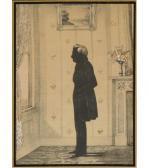 MARTIN Henry Harrison Silhouette On Fabric With Crewel Accents MARTIN Henry Harrison Silhouette On Fabric With Crewel Accents