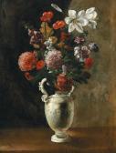 MARTINELLI Giovanni Roses, Foxgloves, Peonies, Carnations And Lilies, In A Majolica Vase MARTINELLI Giovanni Roses, Foxgloves, Peonies, Carnations And Lilies, In A Majolica Vase