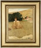 MATHEWS Lucia Kleinhans Portrait Of A Young Girl Seated In A Meadow MATHEWS Lucia Kleinhans Portrait Of A Young Girl Seated In A Meadow