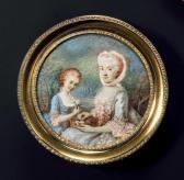 MATHIES Portrait D'une Mère Et Sa Fille Dans Un Paysage MATHIES Portrait D'une Mère Et Sa Fille Dans Un Paysage