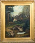 Matthews A.T. The Otter And The Fish In A Rocky River Setting Matthews A.T. The Otter And The Fish In A Rocky River Setting