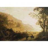 MATTHIEU Cornelis An Italianate Hilly Landscape With Horsemen Resting In The Foreground, Travellers With Donkeys On A Path, And A Waterfall Nearby MATTHIEU Cornelis An Italianate Hilly Landscape With Horsemen Resting In The Foreground, Travellers With Donkeys On A Path, And A Waterfall Nearby