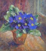MAUREEN JORDAN Still Life Primulas By A Window MAUREEN JORDAN Still Life Primulas By A Window