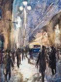 Mayorov Igor Großstädtische Straßenszene Mit Fußgängern Bei Laternenschein Mayorov Igor Großstädtische Straßenszene Mit Fußgängern Bei Laternenschein