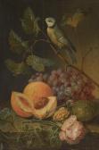 MAYRHOFER Johann Nepomuk Still Life With Grapes And Apples And A Crested Tit MAYRHOFER Johann Nepomuk Still Life With Grapes And Apples And A Crested Tit