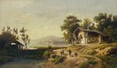 MEEKER J. M. Bauernhaus Am See Mit Heimkehrenden Bauern MEEKER J. M. Bauernhaus Am See Mit Heimkehrenden Bauern