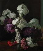 MEEKLEY Frederick George Hydrangeas And Nosegays With Putto On A Tabletop MEEKLEY Frederick George Hydrangeas And Nosegays With Putto On A Tabletop