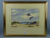 MEGORAN Winston Pair Of Mute Swans Flying Over Dunes MEGORAN Winston Pair Of Mute Swans Flying Over Dunes