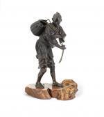 MEIJI PERIOD Standing Barefoot Carrying A Large Wicker Basket Over His Shoulder MEIJI PERIOD Standing Barefoot Carrying A Large Wicker Basket Over His Shoulder
