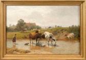 MEISSNER Ernst Adolf Bauernkinder Mit Kuh- Und Schafherde An Der Tränke MEISSNER Ernst Adolf Bauernkinder Mit Kuh- Und Schafherde An Der Tränke
