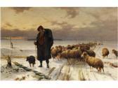 MEISSNER Ernst Adolf Schäfer Mit Herde In Winterlandschaft MEISSNER Ernst Adolf Schäfer Mit Herde In Winterlandschaft