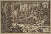 MENZEL Carl August Peter Gebirgige Landschaft Mit Wildwasser Und Einer Steinbrücke MENZEL Carl August Peter Gebirgige Landschaft Mit Wildwasser Und Einer Steinbrücke