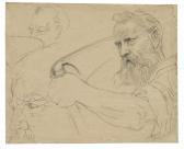 MENZEL von Adolph Man With A Scythe And Two Subsidiary Studies For The Same Figure MENZEL von Adolph Man With A Scythe And Two Subsidiary Studies For The Same Figure