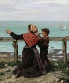 MERLE Georges H. Fisherwoman And Child On The Lookout MERLE Georges H. Fisherwoman And Child On The Lookout