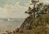 METCALF Willard Leroy Coastal Cliff With Distant Sailboats, Probably Manchester, Massachusetts METCALF Willard Leroy Coastal Cliff With Distant Sailboats, Probably Manchester, Massachusetts